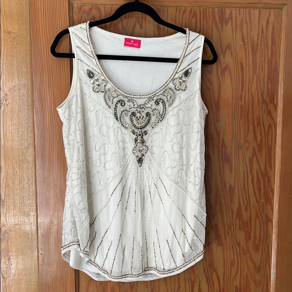 White Embellished Sleeveless Top